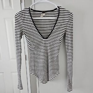 We The Free Black and White Striped Bodysuit